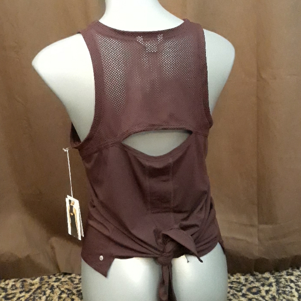 YOGA Well Calm Keyhole tie-back mesh tank Work Out Top Shirt NEW Large Port - Picture 2 of 9